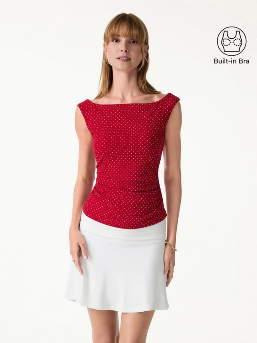 OGL Red Cotton Polka Dot Boatneck Ruched Bra Top Limited Edition Size Large